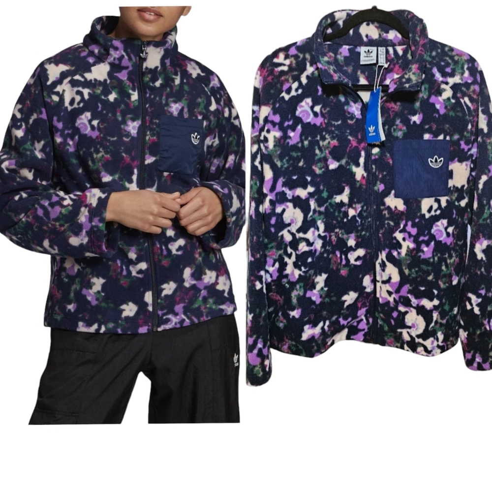 adidas Multicolor Purple & Navy Patterned Fleece Jacket